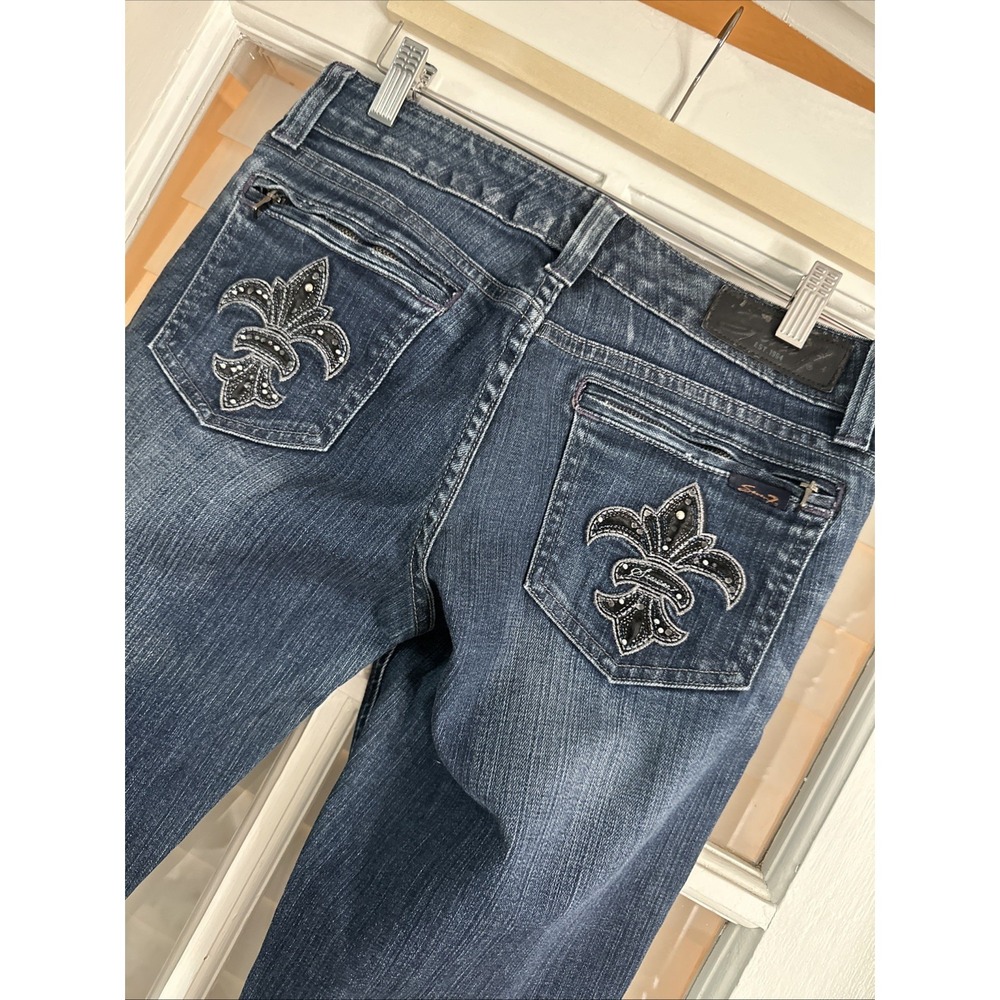 7 Seven for All Mankind Slim Straight Leg Jeans Dark Wash 30x32 Stretch Studded